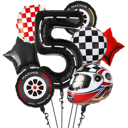Race Car Balloons - 5th Birthday Balloons Number 5 Balloon, Star Balloons, Checkered Balloons, Helmet Balloon, Tire Balloons, 5th Birthday Decorations for Boys Race Car Birthday Party Supplies Race Car Balloons - 5th Birthday Balloons Number 5 Balloon, Star Balloons, Checkered Balloons, Helmet Balloon, Tire Balloons, 5th Birthday Decorations for Boys Race Car Birthday Party Supplies
