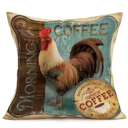 ShareJ Retro Coffee Rooster Decorative Throw Pillow Covers 18x18 Inch Pillows Case Square Cushion Cover Cotton Linen Pillowcase Home Decor for Sofa Couch Bed Patio Car (Farm03), 18'' x 18''