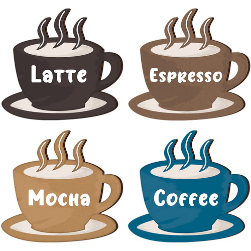 4 Pieces Coffee Wooden Wall Art Decor Coffee Cup Wooden Wall Sign Latte Coffee Espresso Mocha Wood Sign Vintage Coffee Bar Wall Decor Rustic Farmhouse Coffee Shop Decor for Home Cafe Wall Door Decor