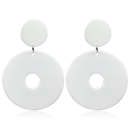 TIANHONGYAN Retro Simple Acrylic Neon Earrings Hollow Round Dangle Drop Earrings for Women Girls Resin Geometric Statement Earrings 70s 80s Earrings Party Jewelry (white)