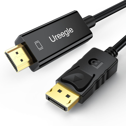 Ureegle DisplayPort to HDMI Cable 6FT, Display Port (DP) to HDMI Male to Male Cord 6 feet Compatible with Laptop Computer to Monitor HDTV Projector, and More