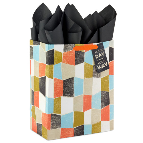 Hallmark Wrap 13" Large Gift Bag with Tissue Paper, 130, Orange, Blue, Green, Black Hallmark Wrap 13" Large Gift Bag with Tissue Paper, 130, Orange, Blue, Green, Black