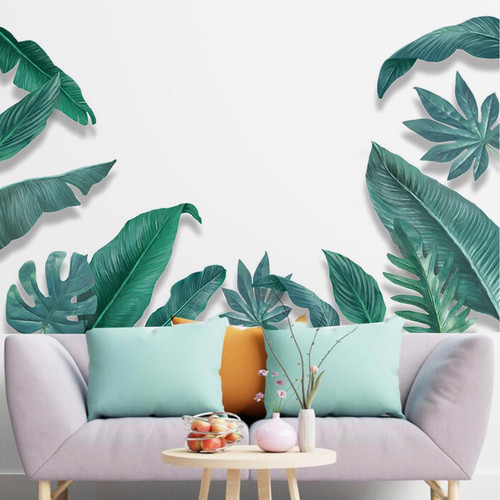 AGKupel Green Tropical Leaves Wall Decal Nature Palm Tree Leaf Plants Wall Sticker Cactus DIY Art Murals Fresh Leaves Wall Decor for Bedroom Living Room Classroom Offices Home Decoration Style 16