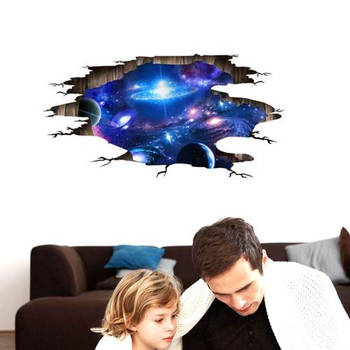 MINIDUO 3D Blue Universe Galaxy Home Wall Decor Removable Outer Space Planet Galaxy Art Wall Murals Window Wall Stickers The Mysteries of The Universe Home Walls Floor Ceiling Boys Room Kids Bedroom