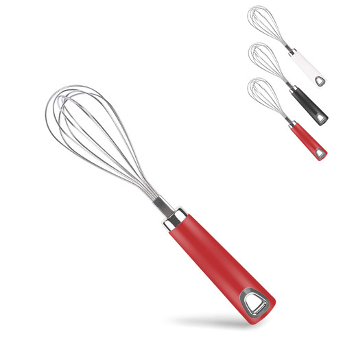 Kinggrand Kitchen Stainless Steel Wire Whisk Egg Beater, Sturdy Kitchen Tool Steel for Whisking Blending Beating Stirring Whisks for Cooking Red 10"