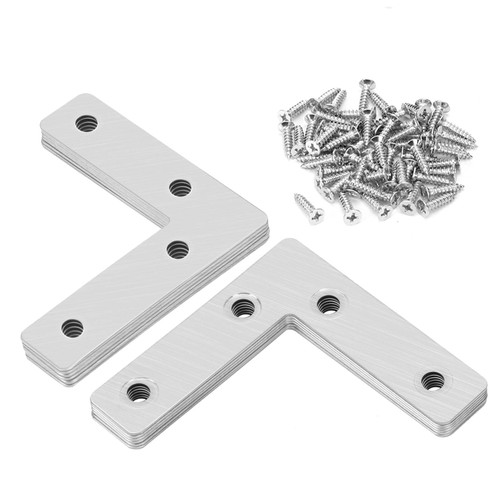 12 Packs L Shape Flat Brackets Flat Corner Brace, Stainless Steel L Shape Flat Brackets Mending Plates, Heavy Duty Stainless Steel Shelf Supports, Corner Brace for Shelves Furniture