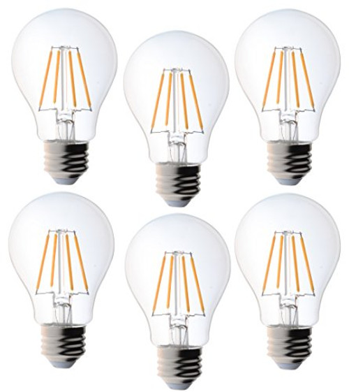 Bioluz LED Vintage 40 Watt Light Bulb, Edison Style Filament LED, Dimmable A19, Uses 4.5 Watts, Warm White (2700K) Clear Pendent Light Bulb UL Listed (Pack of 6)