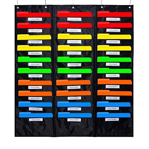 Storage Pocket Chart Hanging Wall File Organizer for Classroom Home Office Organize Your Assignments Files Scrapbook Papers (30 Pockets)