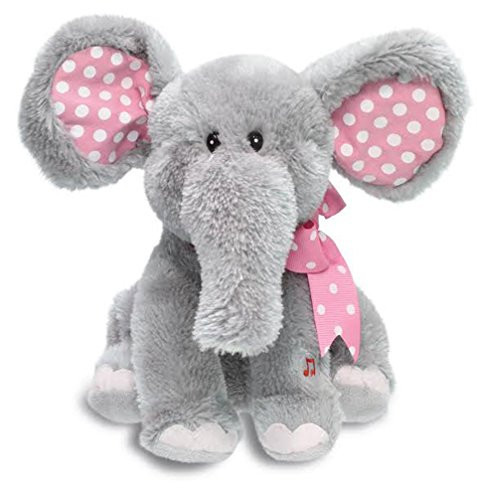 Cuddle Barn Ellie the Elephant Animated Musical Plush Toy, 12 Super Soft Cuddly Stuffed Animal Moves Head and Flaps Ears to the Classic Tune Do Your Ears Hang Low- Gray & Pink