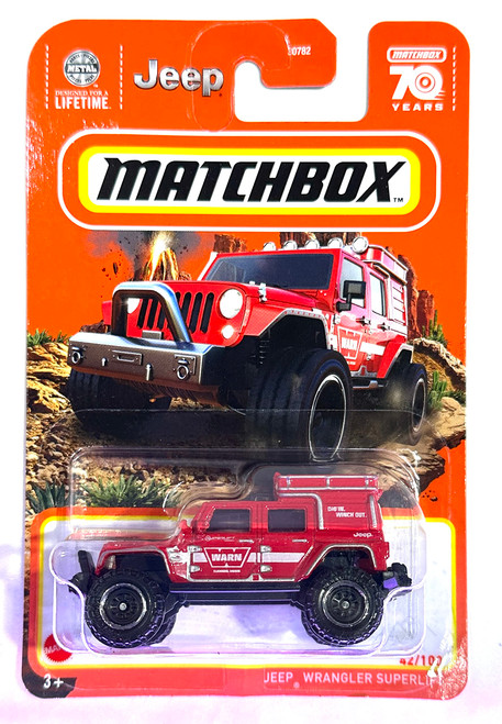 Matchbox - Jeeps Wrangler SUPERLIFT - Red - Matchbox 70 Years - 2023 - Mint/NrMint - Ships Bubble Wrapped in a Correctly Sized Box