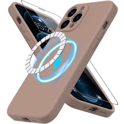 DEENAKIN for iPhone 13 Pro Max Case Silicone with Screen Protector - [Compatible with MagSafe] - Camera Cover - Slim Fit Protective Magnetic Phone Case 6.7" for Men Women Girls - Light Brown