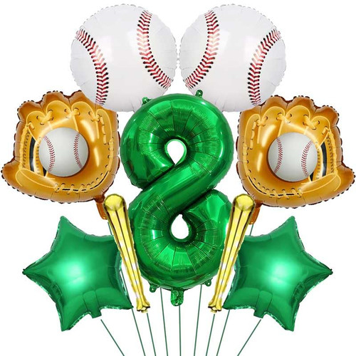 Baseball Foil Balloons Set Number 8 Mylar Balloons Glove Round Baseball Bat with Satr Balloons for Theme Mylar Balloon Boys 8th Birthday Party Decoration