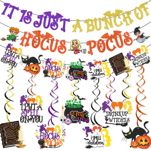 Hocus Pocus Party Decorations It's Just A Bunch of Hocus Pocus Banner Hocus Pocus Hanging Decorations and Hocus Pocus Garland Banner Hocus Pocus Trunk or Treat Car Decorations Hocus Pocus Party Supplies
