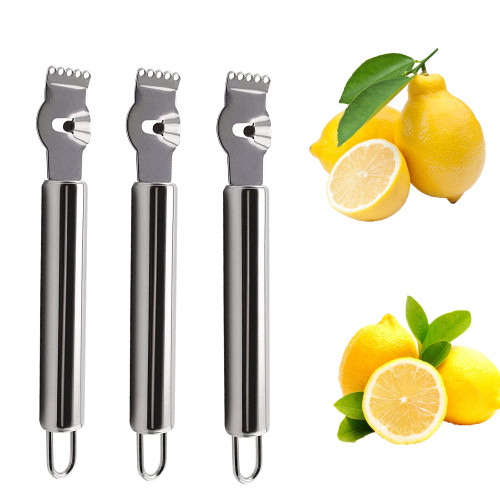 3 Pack Stainless Steel Lemon Grater Zesters, Orange Citrus Peeler with Channel Knife and Hanging Loop for Home Kitchen Fruits