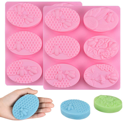 2Pcs 3D Bee & Honeycomb Silicone Soap Molds for Soap Making, Beehive Cake Baking Pan, Homemade Craft Lotion Bar Candle Resin Bath Bomb Mould