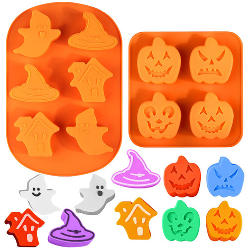 AIERSA Halloween Molds Silicone, 1Pcs Pumpkin Silicone Mold & 1Pcs Ghost Molds for DIY Halloween Cakes, Candy, Jelly, Chocolate