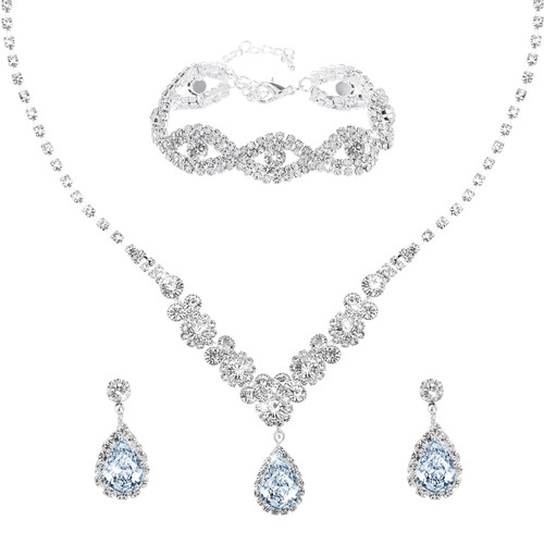 Lusofie Wedding Bridal Jewelry Set Rhinestone Jewelry Set Include Necklace Bracelet Earrings Crystal Prom Bridesmaid Jewelry Set for Women and Girls