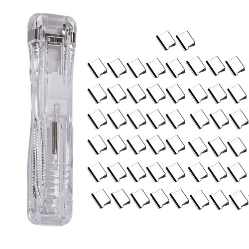 Clamp Stapler Push Binder Reusable Portable Paper Clam Clip Dispenser File Organizer for Office Home and School with 50 Metal Refill Clips Spare Clips