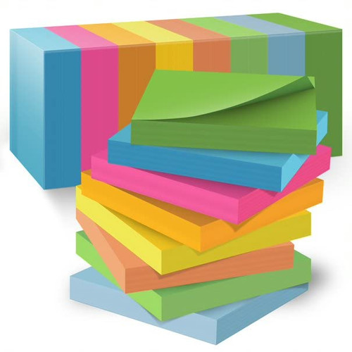 Sticky Notes 3x3 in (8 Pads) Bright Colored Super Self Sticky Pads - 75 Sheets / Pad - Easy to Post for School, Office Supplies, Desk Accessories