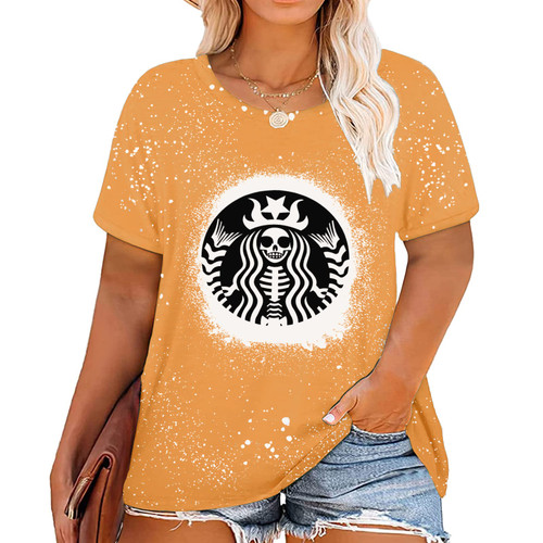 Plus Size Hocus Pocus Shirt Women Basic Witch Letter Print Shirts Bleached Halloween Graphic Tees