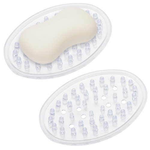 2 Pieces Plastic Soap Dish Clear Bar Holder Tray Self Draining Soap Saver with Holes Soap Container for Bathroom Counter, Kitchen