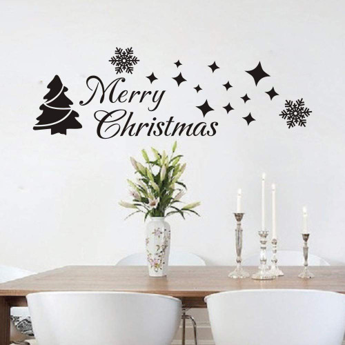 MoharWall Christmas Tree Stickers Decor Winter Snow Large Wall Decals Merry Christmas Window Cling Quotes Star Vinyl Art Decoration