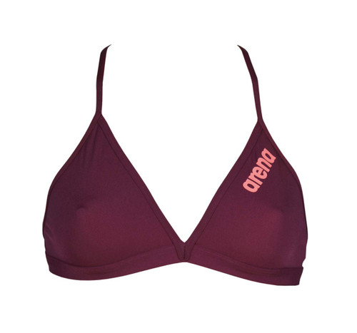 Arena Solid Tie Back MaxLife Bikini Top, Red Wine - Shiny Pink, 26