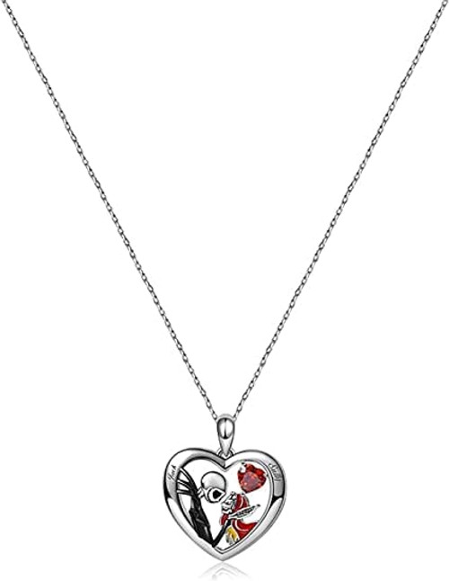 Nightmare Necklace Sterling Silver Jack And Sally Infinity Heart Hypoallergenic Pendant Necklace for Women, Valentines Day Skull Jewelry Christmas Birthday Party Jewelry for Mom Wife Girlfriend Daughter (NO.1)