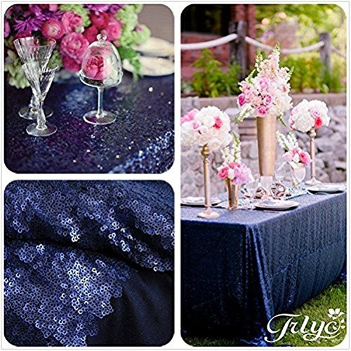 TRLYC 60 x 120-Inch Rectangular Sequin Tablecloth Navy