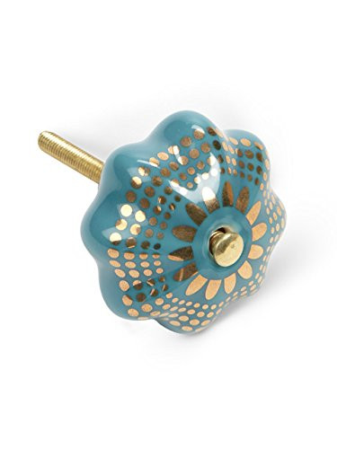Abbott Collection Turquoise/Gold Graphic Pumpkin Knob