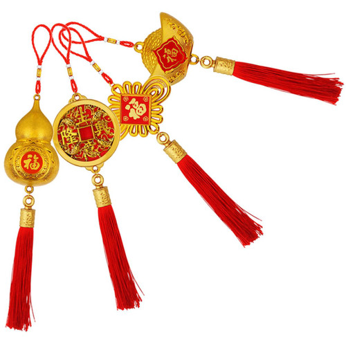 Garneck 4pcs Chinese Knot Pendant Traditional Chinese New Year Decor Chinese New Year Ornaments Feng Shui Charm Locket Chinese Knot Tassel Ornament China Car Plated Plastic