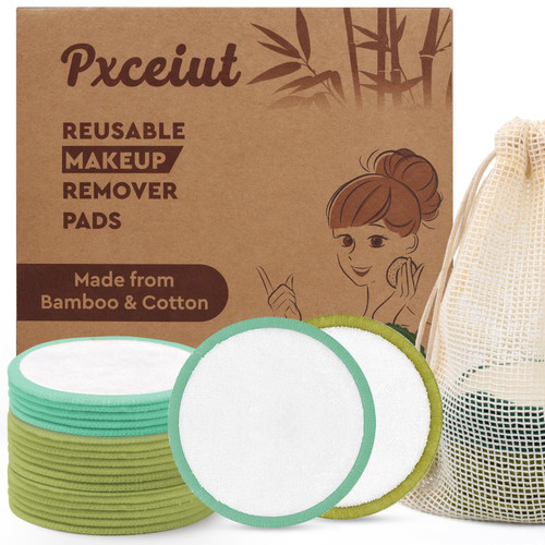 Reusable Makeup Remover Pads - (20 Pack) Washable Velvet Reusable Cotton Round for All Skin Types and Toner with Laundry Bag, Eco-Friendly Soft Cotton Pads