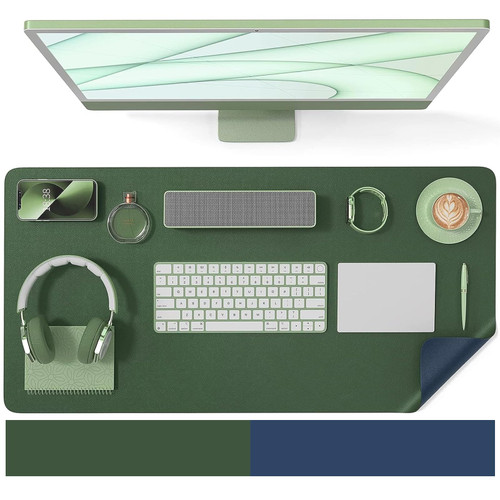 Crenovo Dual Side Desk Mat, 23.6" x 13.7" PU Leather Desk Protector, Waterproof Large Mouse Pad, Desk Mat for Desktop, Desk Pad for Keyboard and Mouse, Office and Home, Green x Blue