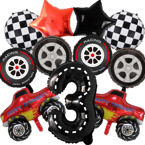 Monster Truck Party Decorations, 11pcs Monster Truck Birthday Number Foil Balloon for Monster Truck Birthday Race Car Theme Party Supplies 3rd