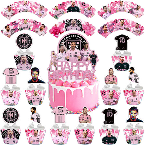 49Pcs Soccer Star Birthday Cake Decorations,Cake Decorations with Cake Cupcake Toppers Cupcake Wrappers Set for Football Birthday Party Decorations Supplies