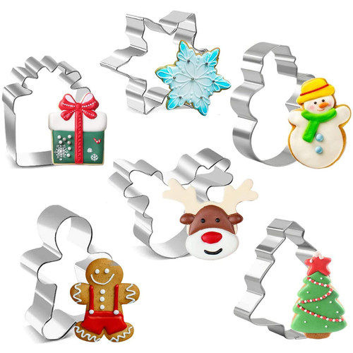 SEIHDHIK Christmas Cookie Cutters Set of 6 Stainless Steel Biscuit Cutters with Gingerbread Man Snowman Snowflake Design Cookie Cutter Sets for Baking