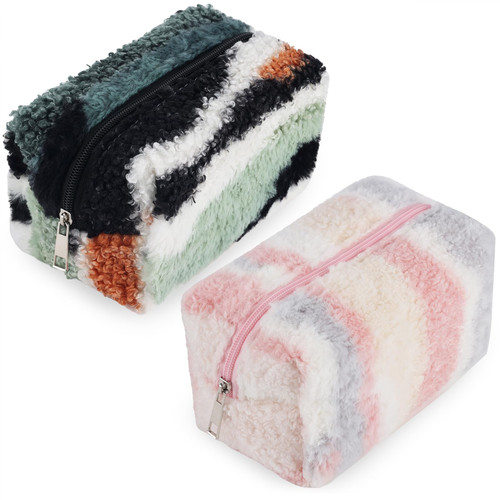 Small Makeup Bag for Purse Puffy Makeup Bag for Women Travel Cosmetic Bag 2Pcs Cute Makeup Pouch Set Pink Cosmetic Bag Small Makeup Storage Bag Plush Cosmetic Pouch with Zipper Cute Aesthetic Stuff