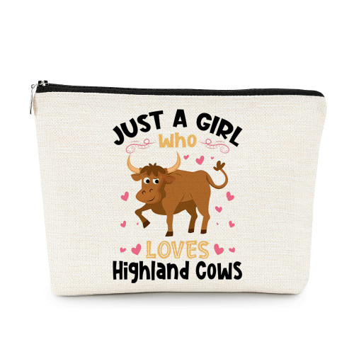 EXUQO Just a Girl Who Loves Highland Cows Cute Cartoon Bull Makeup Bag Cosmetic Bag Travel Toiletry Zipper Pouch, Gifts for Cow Lovers, Cow Gifts for Women Friend EXUQO Just a Girl Who Loves Highland Cows Cute Cartoon Bull Makeup Bag Cosmetic Bag Travel Toiletry Zipper Pouch, Gifts for Cow Lovers, Cow Gifts for Women Friend