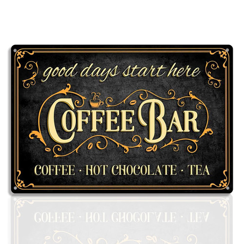 beststar Coffee Bar Sign Hot Chocolate and Tea Vintage Metal Plaque Signs for Kitchen Cafe Pub Home Coffee Station Decor 8 x 12 inch Metal Coffee Bar Tin Signs - Decor for Coffee Lovers