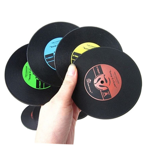 KICHOUSE 4pcs Coaster Coffee Table Music Party Cup Mat Wine Coaster Car Coaster Black Silicone Coasters Car Drink Coasters Record Cup Mat Coasters for Drinks Placemat Non-Slip Table Wedding