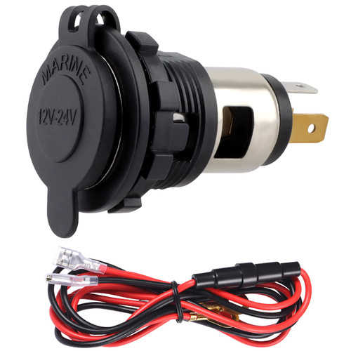 12V Cigarette Lighter Socket, Car Power Outlet Cigarette Socket, Waterproof Motorcycle Cigarette Lighter Plug Receptacle for Marine ATV RV Boat Truck