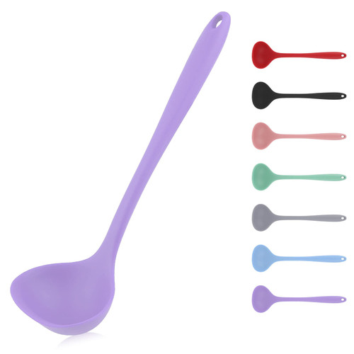 Soup Ladle, Seamless Spoon for Cooking, Silicone Ladle, Non-stick Ladle Spoon, Silicone Small Soup Spoon, Gravy Ladle with Non-slip Handle (Purple)
