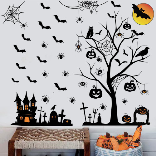 Halloween Wall Decals Tall Halloween Home Wall Decal Bats Home Decor Removable DIY Wall Art for Halloween Window Decals Party Supplies.