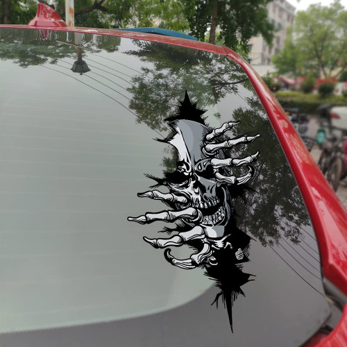 Leniutor Halloween Horror Character Cracking Sticker for Cars, Double-Sided 3D Scary PVC Car Decal for Window, Door, Bumper Car Accessories Decorations (Double-Sided Crack, Skull)