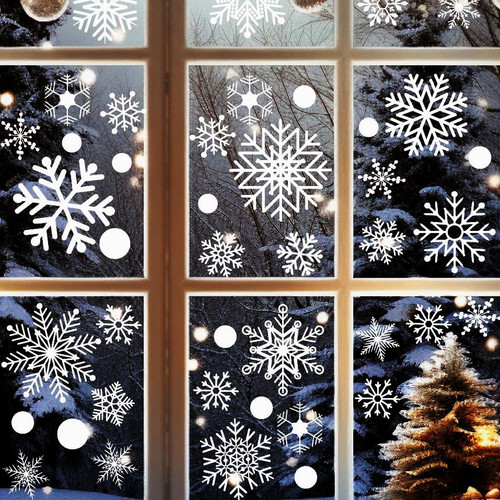 Snowflakes Window Clings for Christmas Decorations, White Snowflakes Static Stickers Decals Xmas Ornaments for Window Decor Winter Frozen Party Supplies