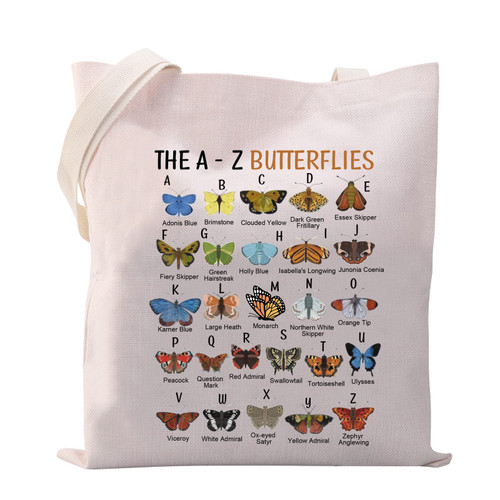 VAMSII Butterfly Gift for Women Reusable Grocery Bag Butterflies Tote Bag The A to Z Butterflies Shopping Bag (A to Z Butterflies Tote Bag)