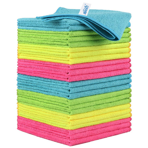 HOMEXCEL Microfiber Cleaning Cloths, 24 Pack Cleaning Towels for Kitchen, Lint Free, Scratch-Free, Highly Absorbent, and Reusable Cleaning Rags for House, Window and Glass, Cars, 11.5 X11.5 inch