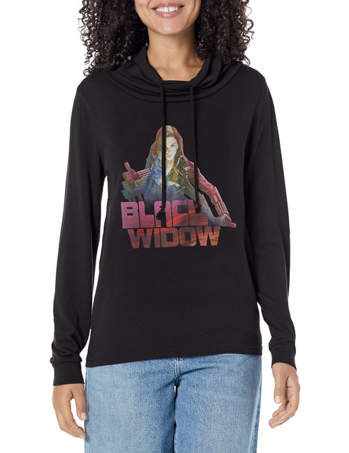 Marvel Black Widow Women's Cowl Neck Long Sleeve Knit Top, Small