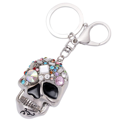 Backpack Halloween Keychain Sparkling Keychain Skull Pendant Decor Keyring Skulls Gifts Bag Hanging Pendant Rhinestone Car Chain Ring Car Accessory