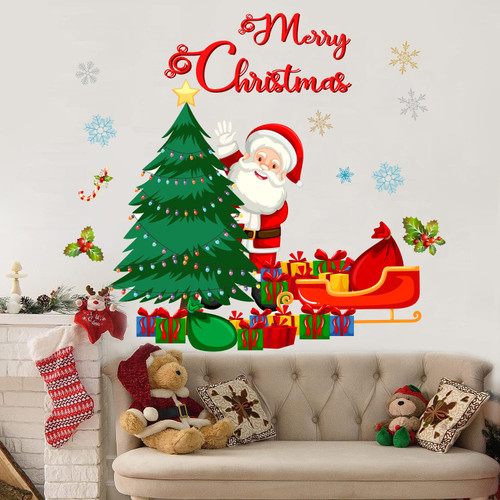 Christmas Wall Sticker Santa Claus Christmas Tree Wall Decals Christmas New Year Peel and DIY Stickers Decoration for Living Room Bedroom Nursery Decor Christmas Wall Sticker Santa Claus Christmas Tree Wall Decals Christmas New Year Peel and DIY Stickers Decoration for Living Room Bedroom Nursery Decor